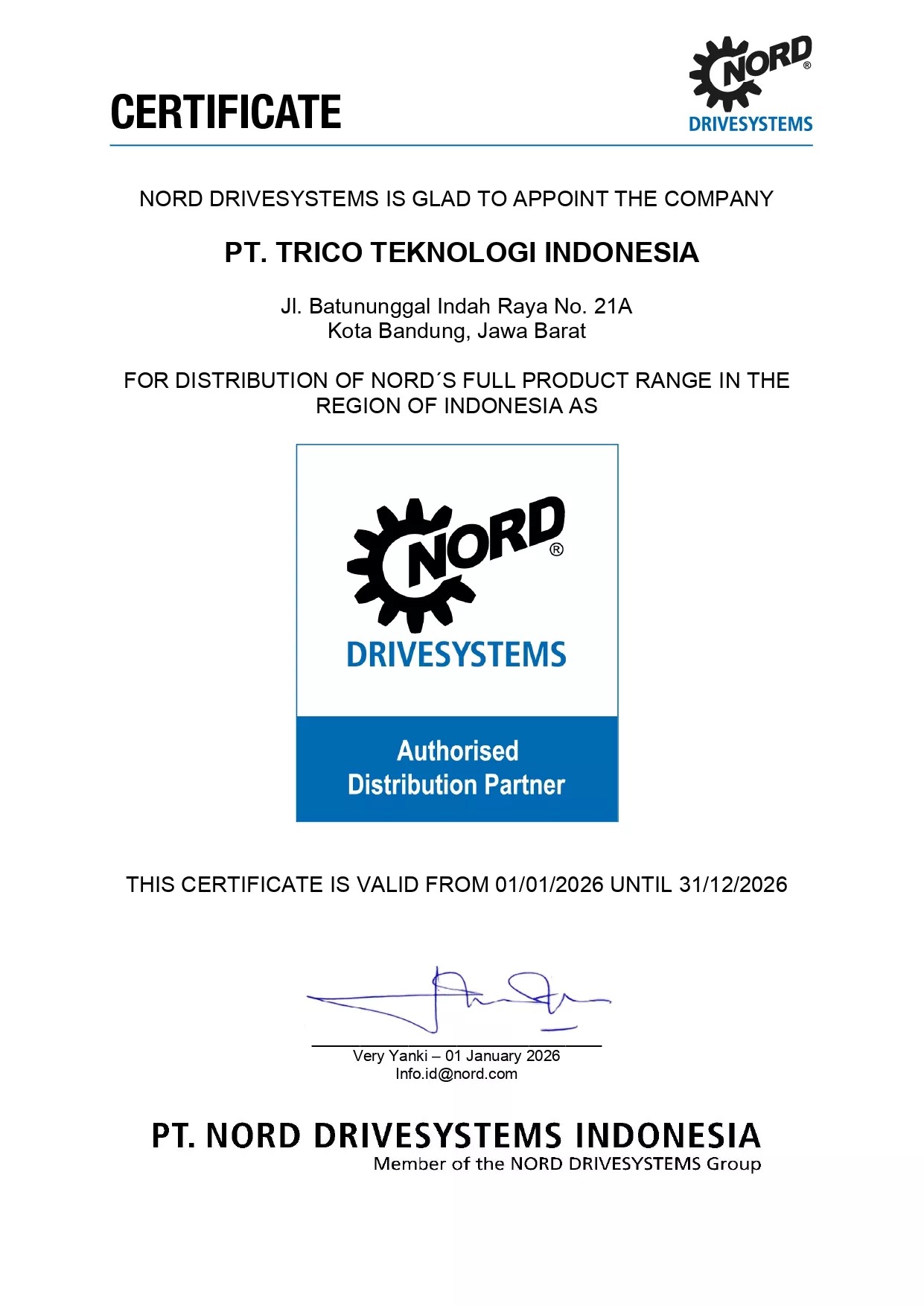 Authorized Distributor Certificate